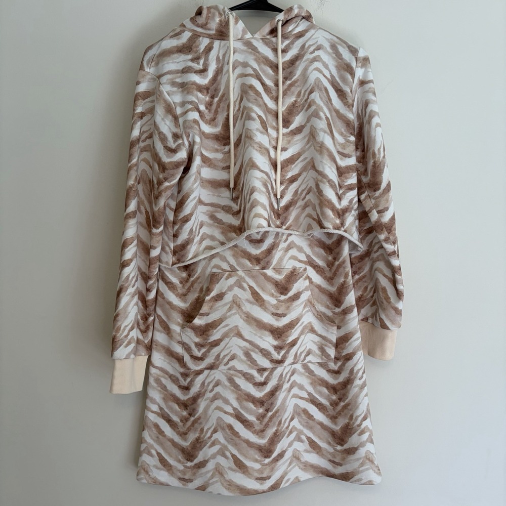 Tart Small Brown White Printed Sweatshirt Dress Hooded Casual Normcore